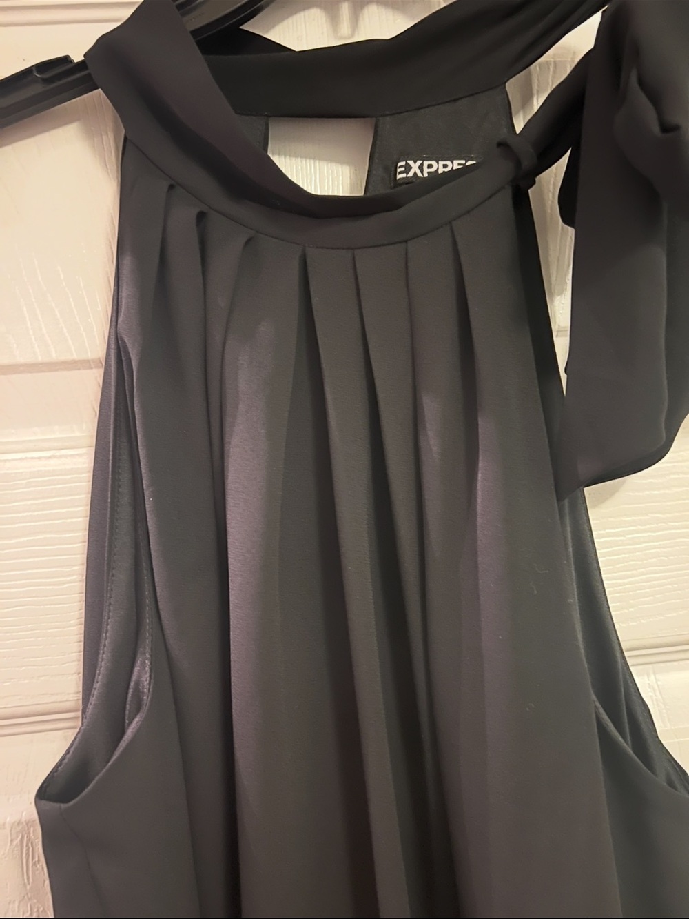 Express Black Pleated Halter Top with Side Neck Tie- Size Medium - Picture 6 of 9